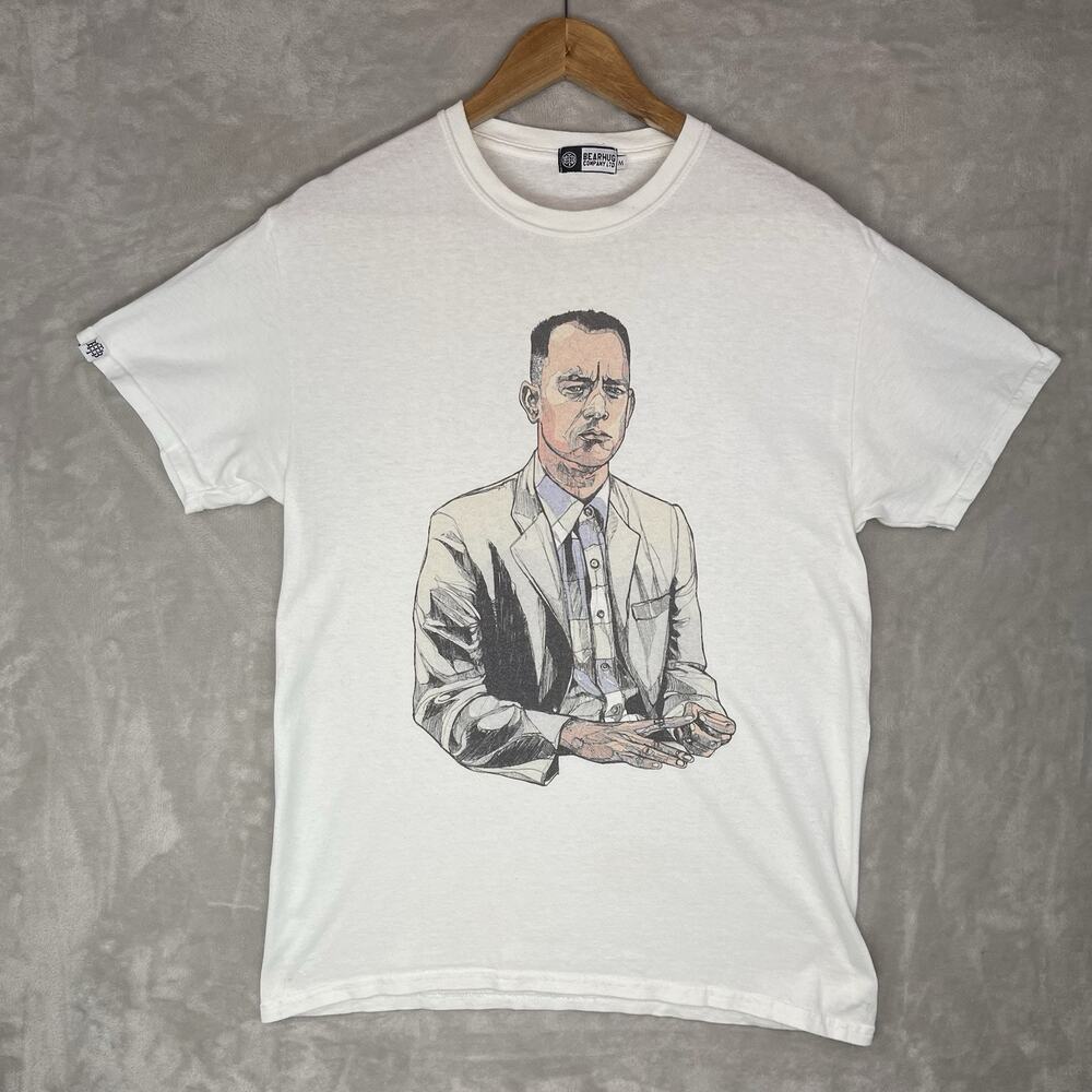 Bear Hug Co Forrest Gump White T Shirt S/M Cinemacore Hand Drawn Tom Hanks